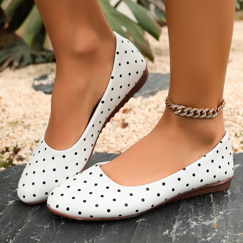Shoes For Women Flats - Zapatos Planos Blancos con Puntos para