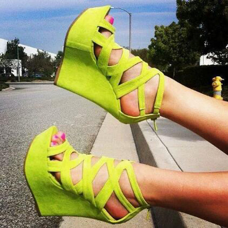 Women'S Shoes Yellow - Sandalias de tacón alto con plataforma