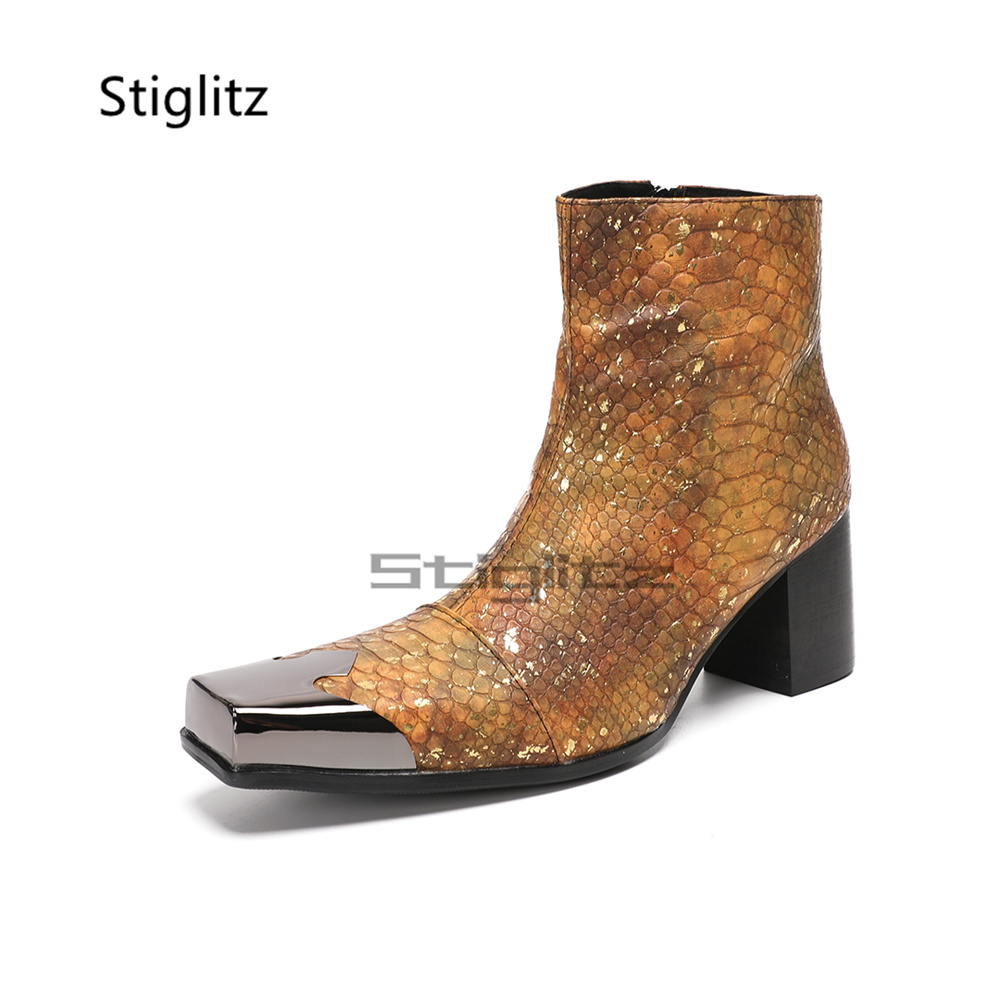Block Heel Ankle Boots - Botines de cuero genuino para hombre