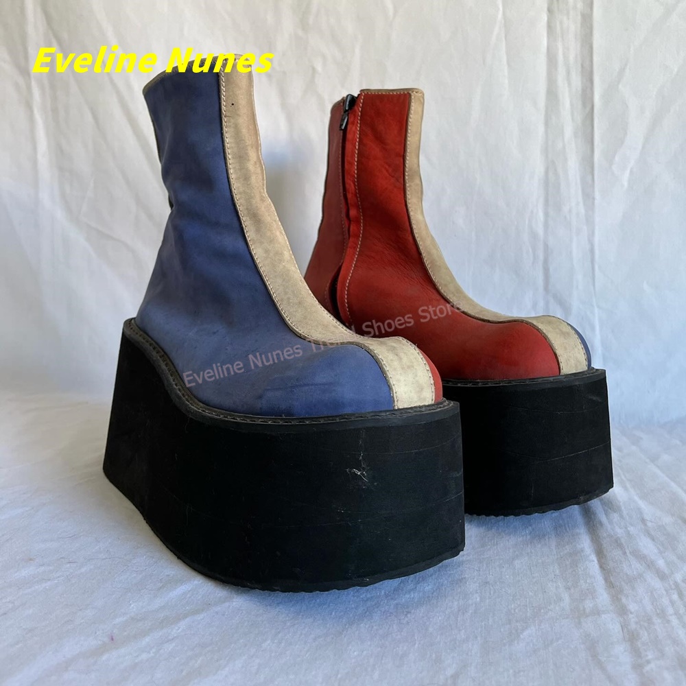 Block Heel Ankle Boots - Botines de Plataforma Rojos y Azules