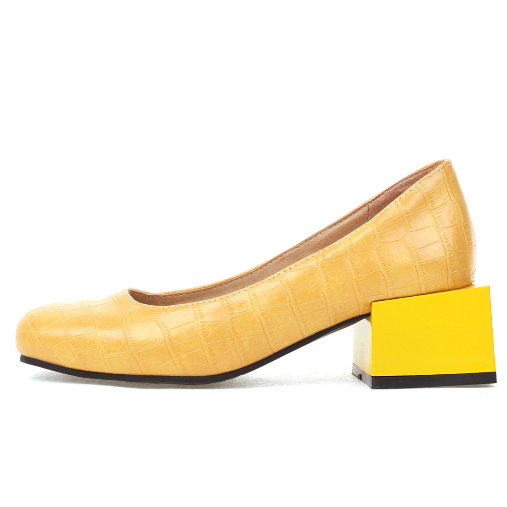 Zapatos de tacón bajo cuadrado - Women'S Shoes Yellow reseña y precio