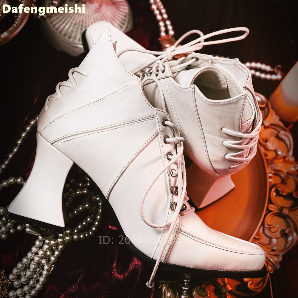 Botas de Tobillo de Cuero Blan - Block Heel Ankle Boots reseña y precio
